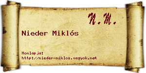 Nieder Miklós névjegykártya
